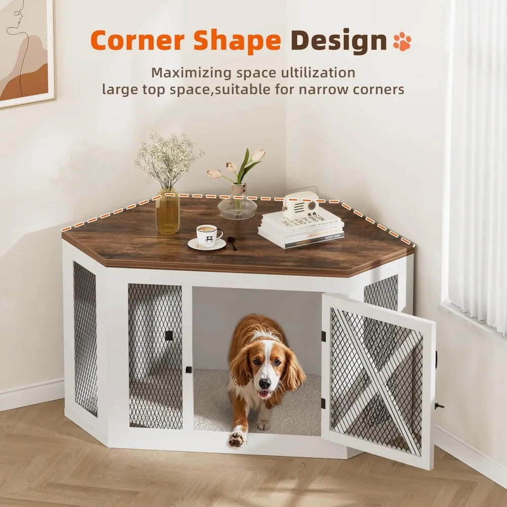 Corner Dog Crate Furniture, Wooden Kennel End Table
