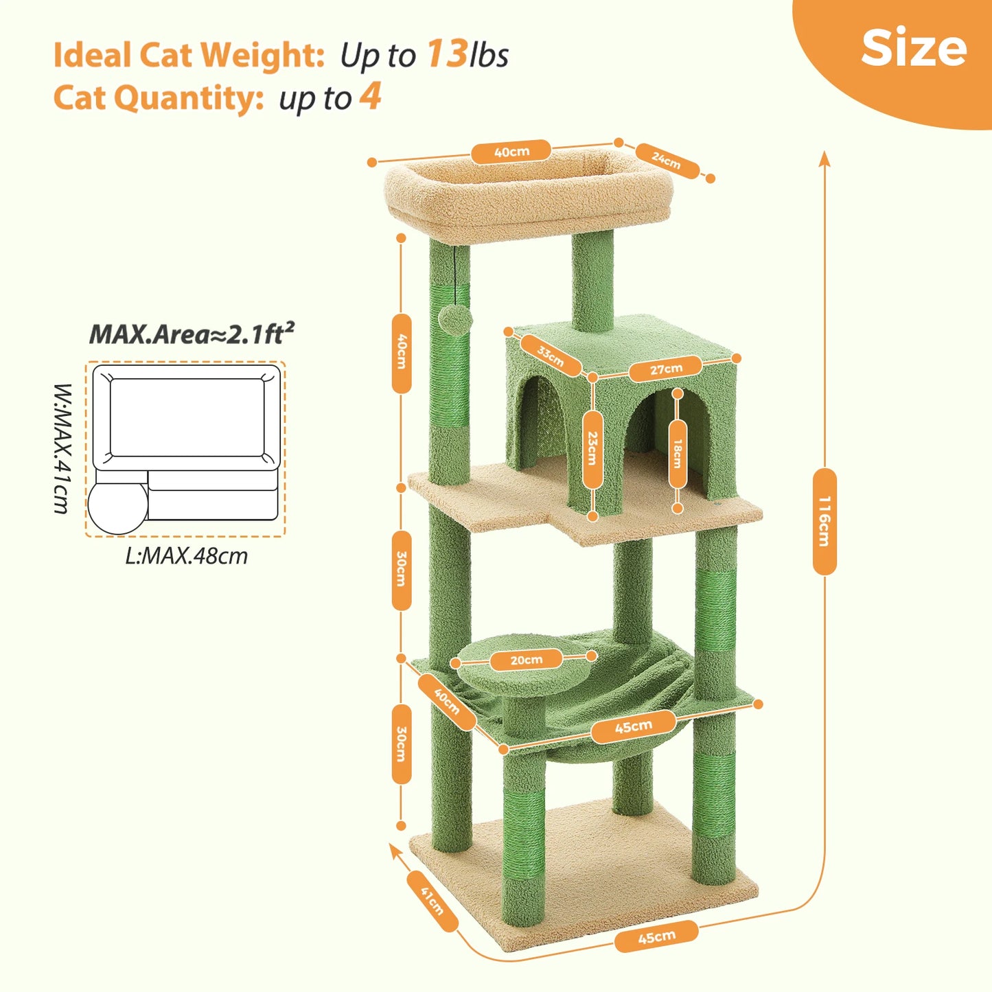 Cat Tree for Indoor Cats, 5-Level Tower with Hammock