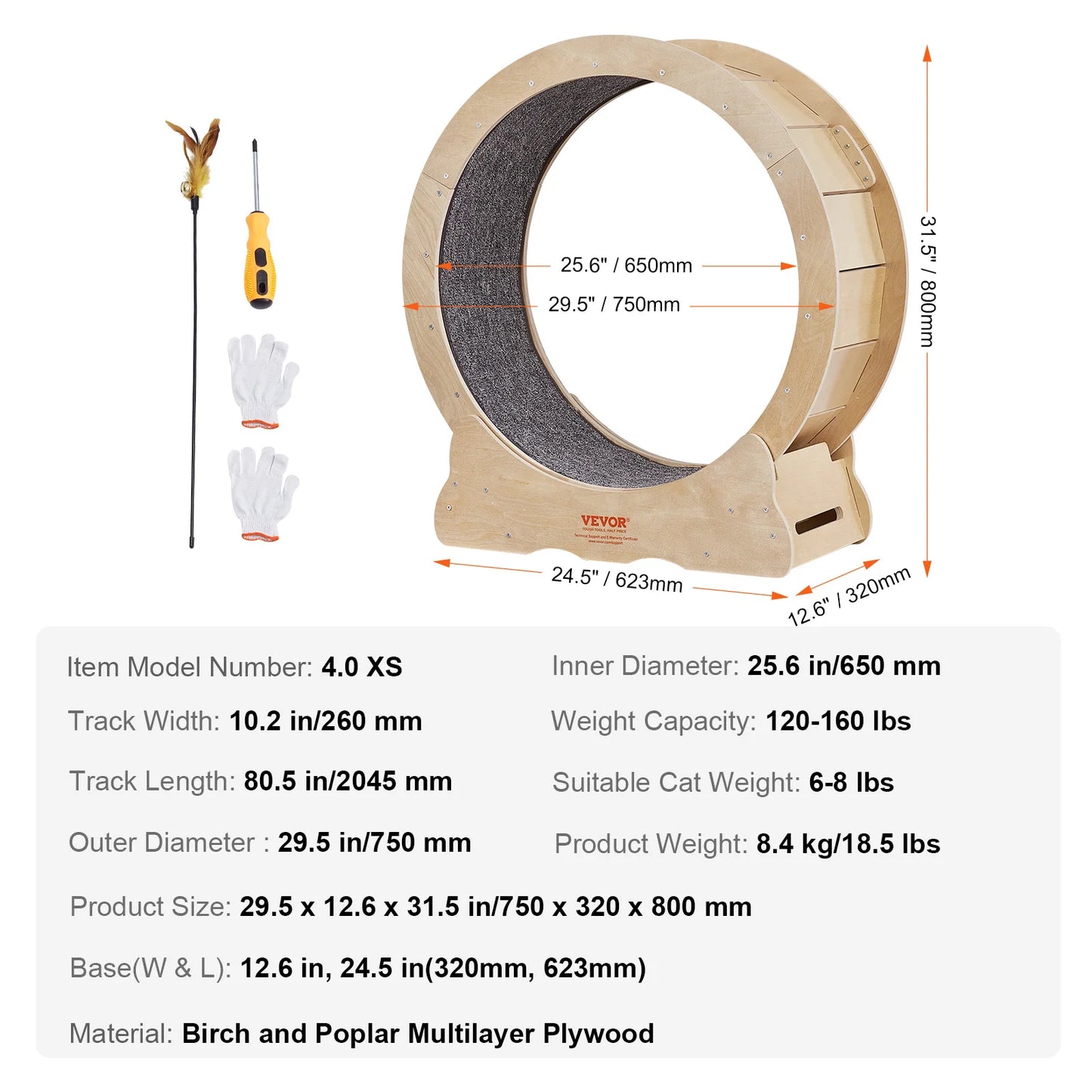 VEVOR Cat Exercise Wheel Natural Wood Silent Running Toy