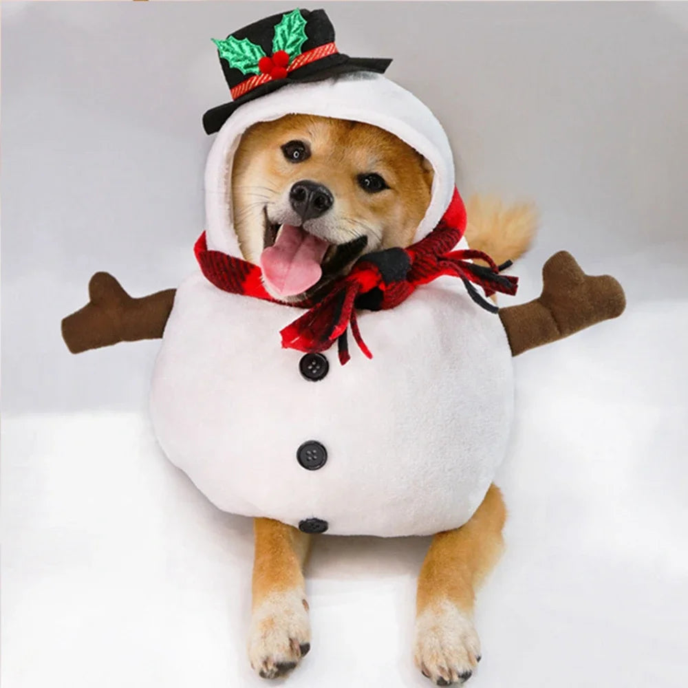 Christmas Snowman Dog Costume Outfits Winter Warm Puppy Cat Apparel