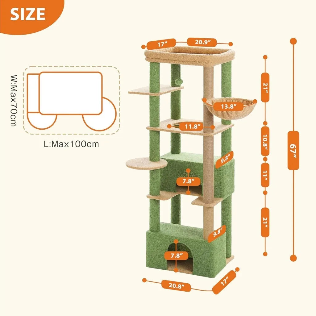 68'' Cat Tree for Large Cats 20 lbs Heavy Duty Tower