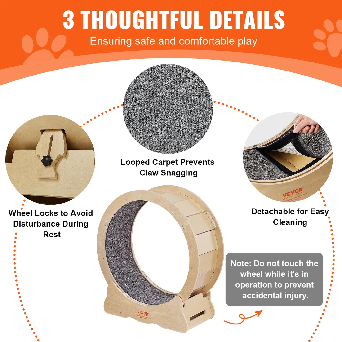 VEVOR Cat Exercise Wheel Natural Wood Silent Running Toy