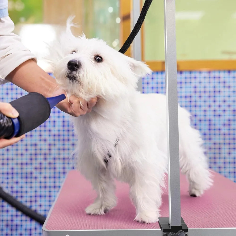45 Inch Foldable Dog Grooming Table Pink with Adjustable Arm