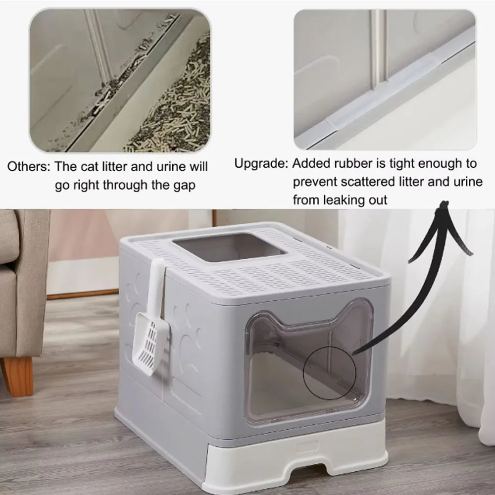 Convenient Foldable Litter Box with Drawer Design and Scooper
