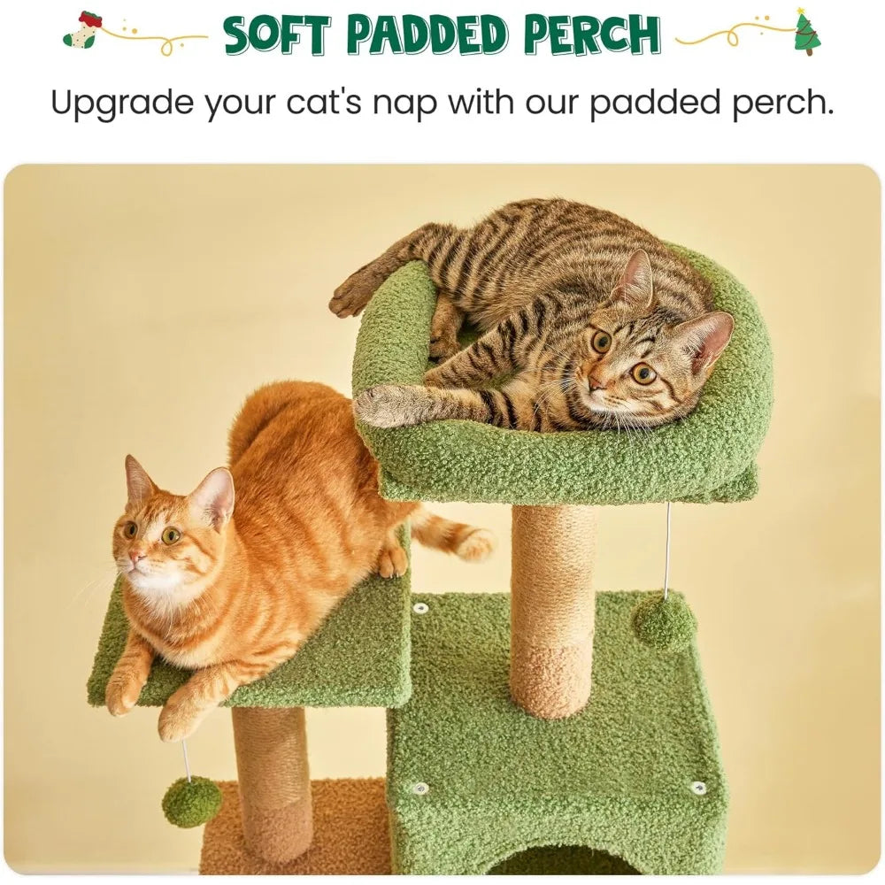 MWPO 63.8 Inches Green Cat Tree for Indoor Cats Multi-Level