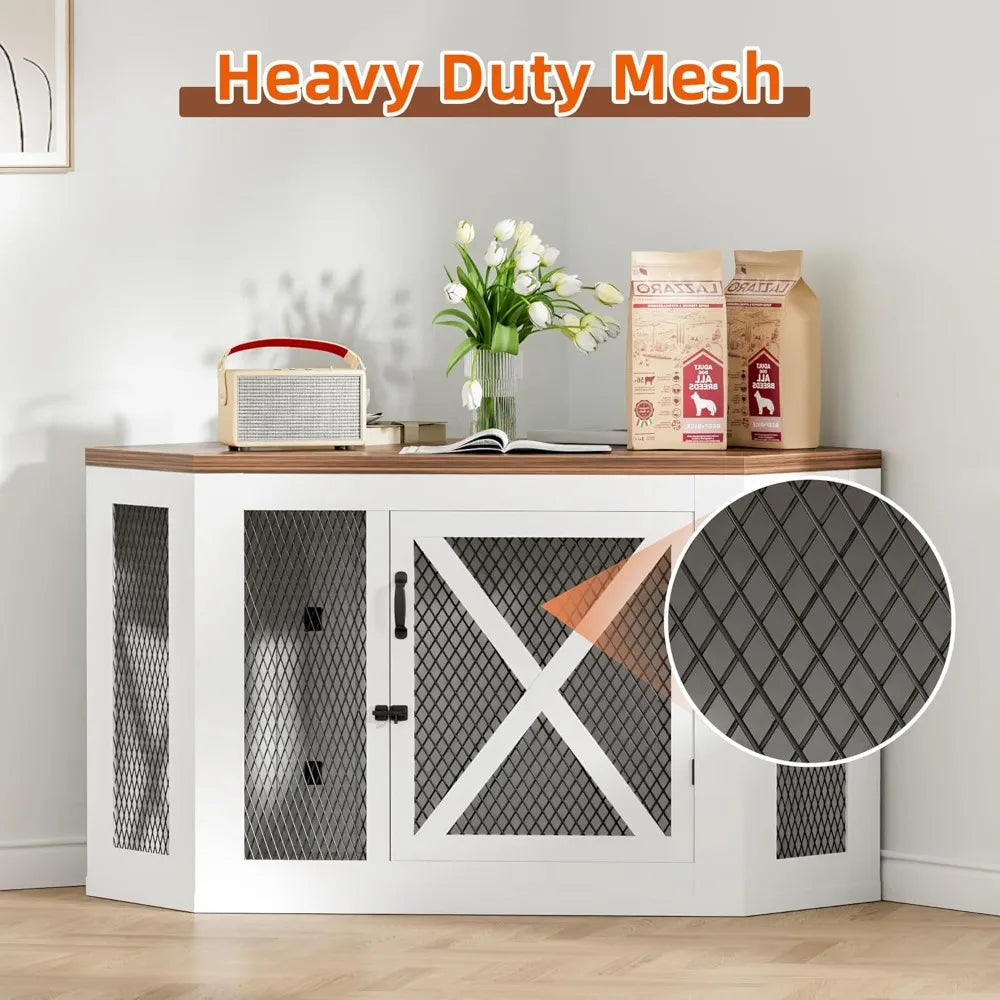 Corner Dog Crate Furniture, Wooden Kennel End Table