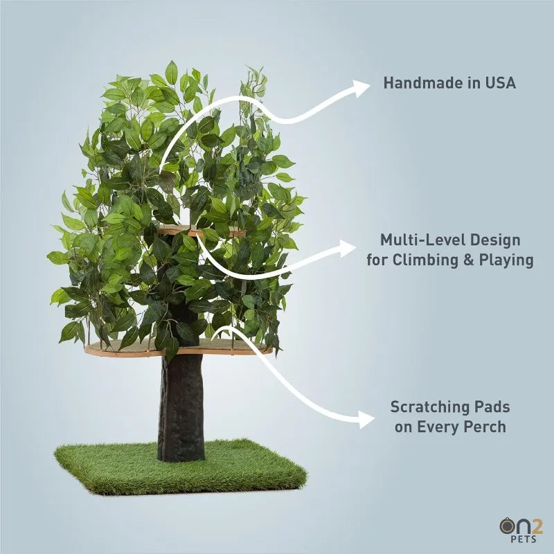 4ft Cat Tree with Leaves Made in USA for Indoor Cats