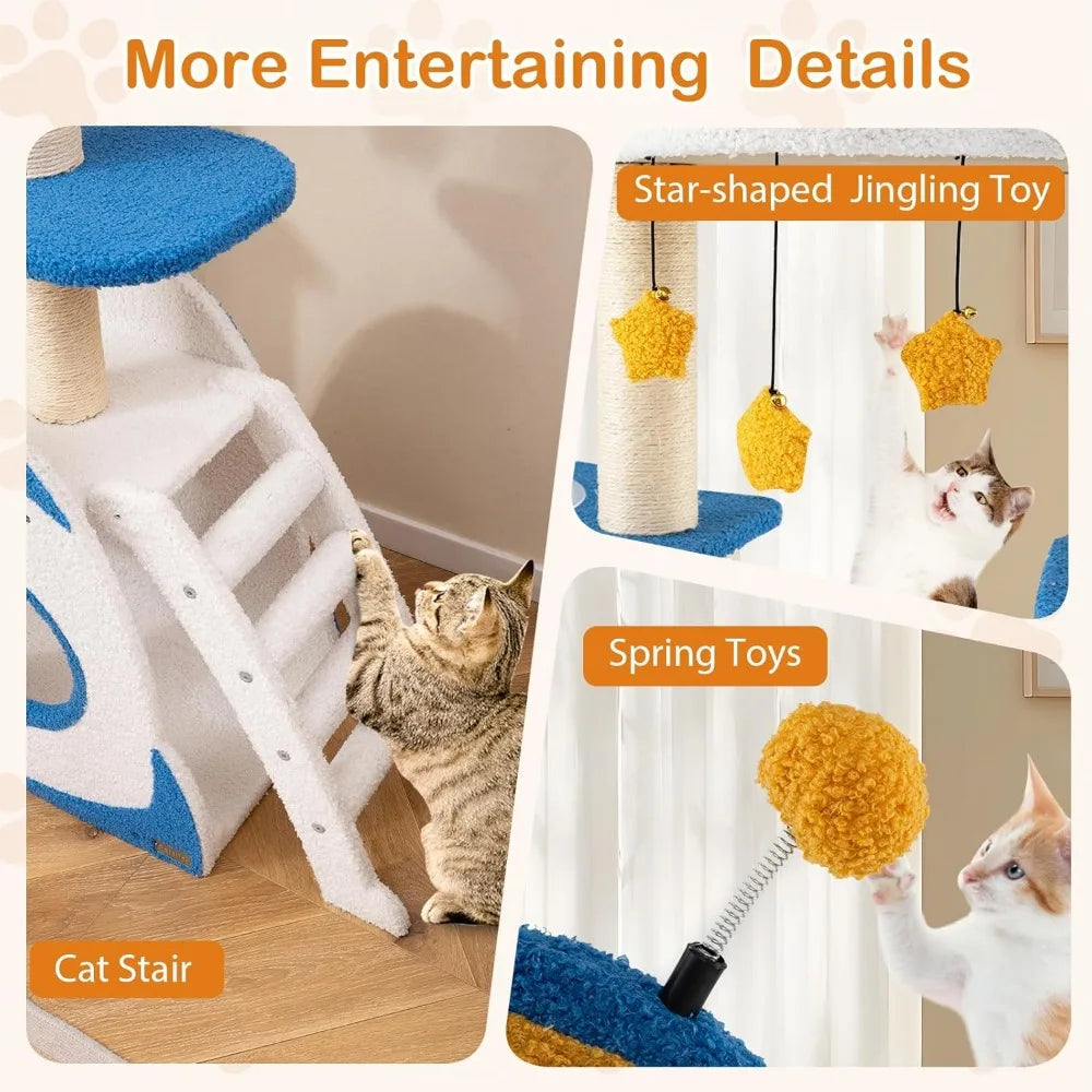 64.5 Inch Space-Themed Cat Tree with UFO Top Perch
