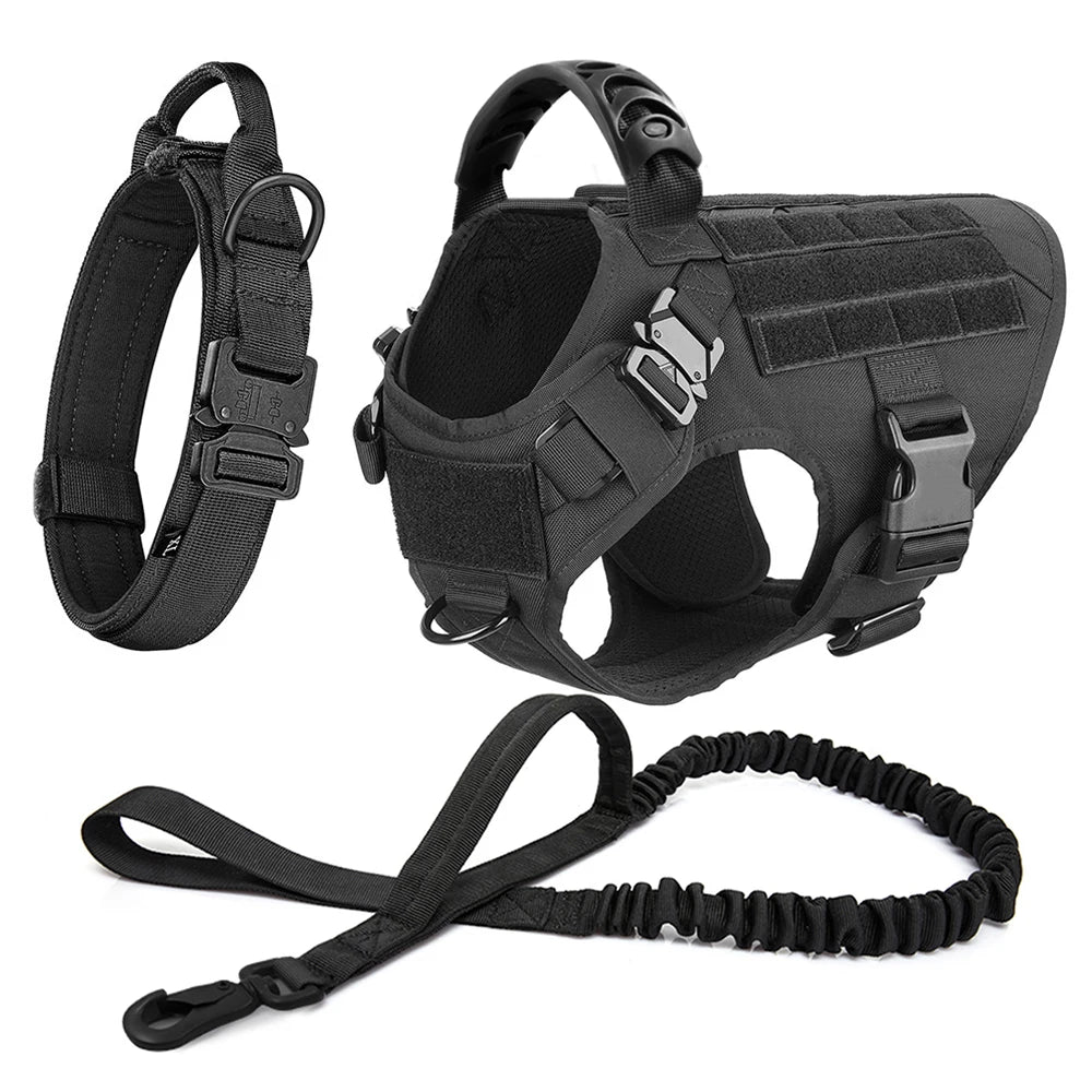 Large Dog Harness Collar Leash Set Military Dog Harnesses