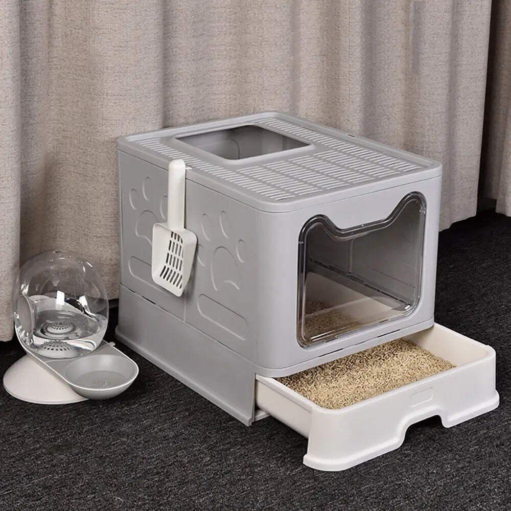 Bingopaw XXL Large Space Foldable Cat Litter Box with Tray