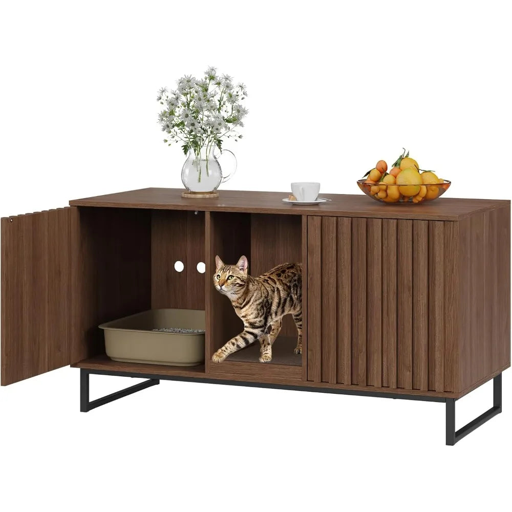 Cat Litter Box Enclosure for 2 Cats Double Room Cabinet