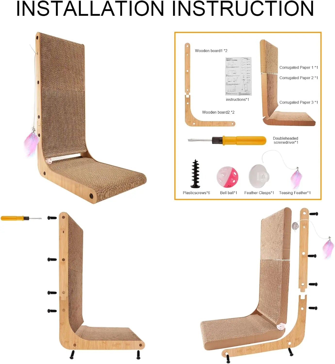 L Shape Cat Scratcher 23.6 Inch Cardboard Scratch Pad