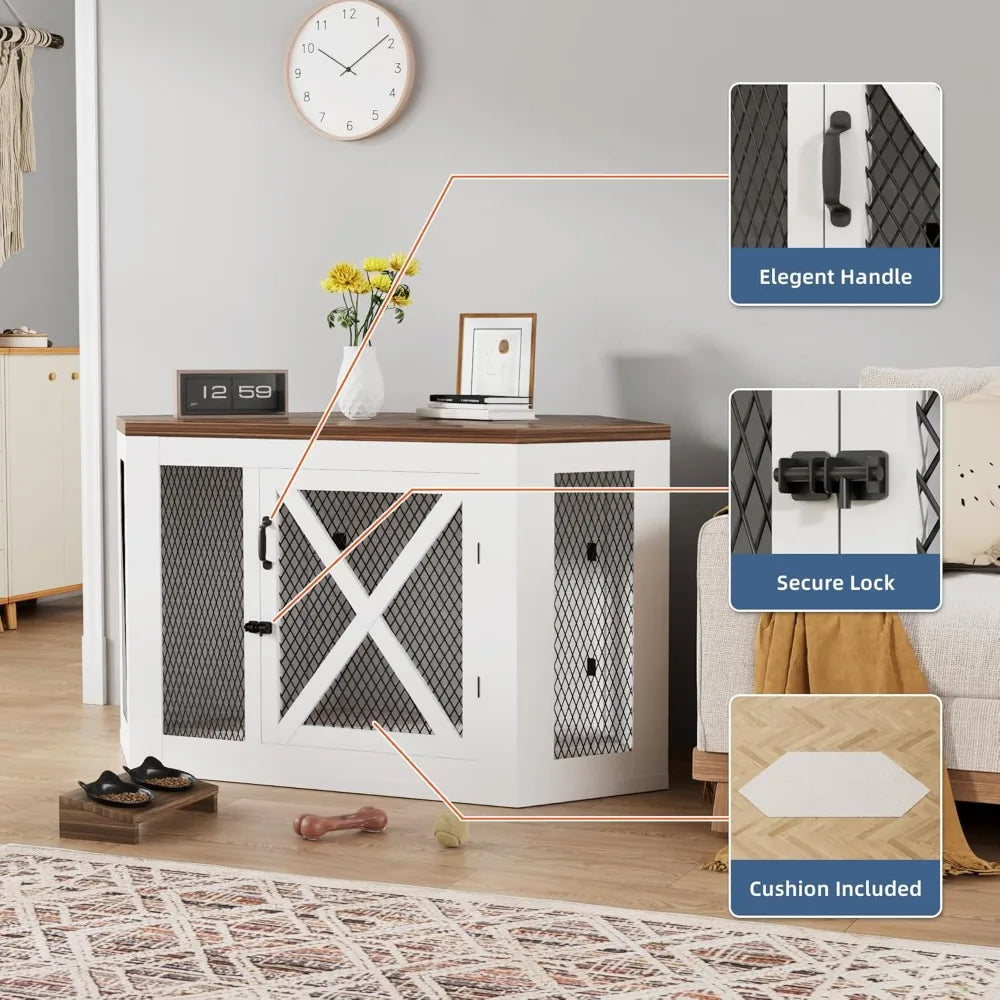 Corner Dog Crate Furniture, Wooden Kennel End Table