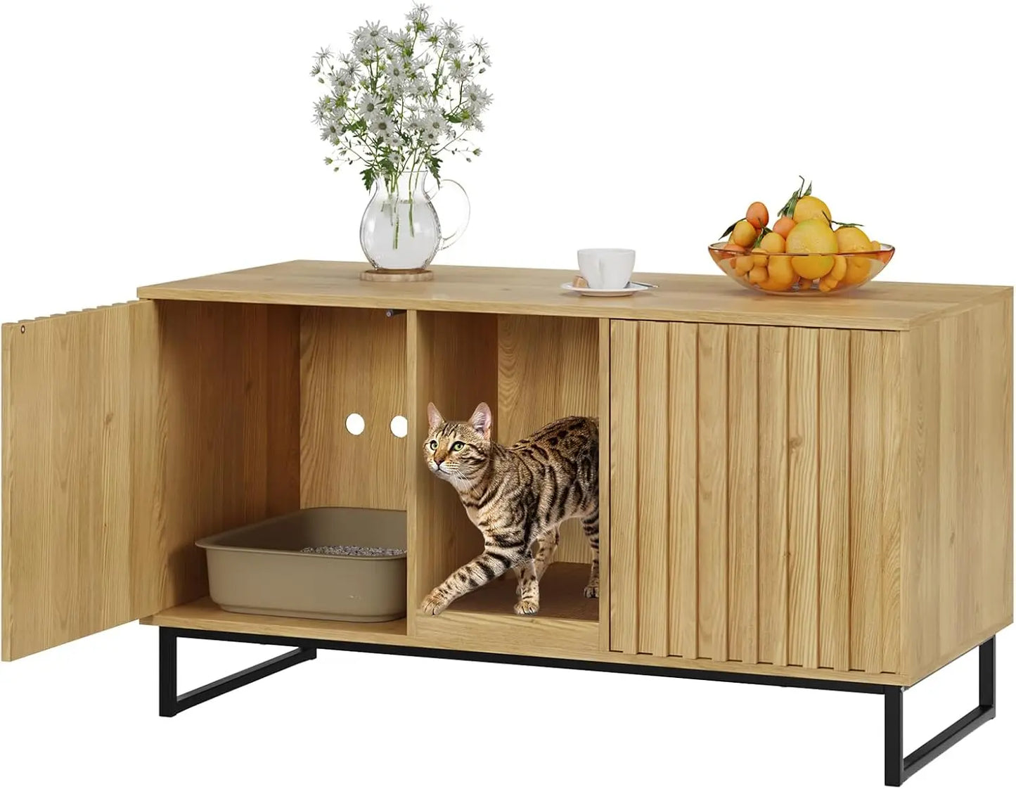 Cat Litter Box Enclosure for 2 Cats Double Room Cabinet