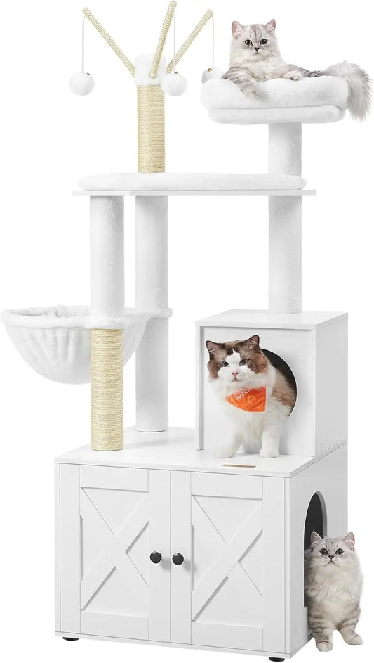 Cat Tree With Litter Box Enclosure, 2-in-1 Modern Cat Tower
