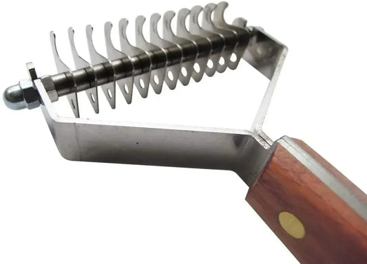 Double Wide Dematting Undercoat Grooming Rake Tool for Dogs and Cats