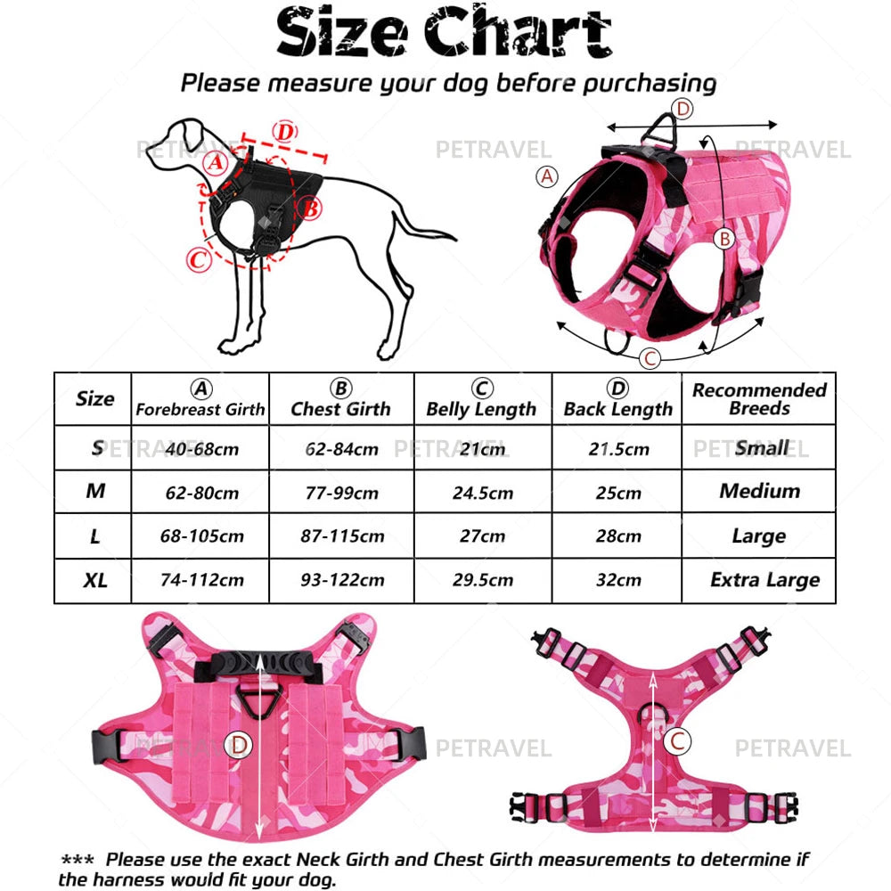 Military Pink Camouflage Dog Harness For Large Medium Dogs