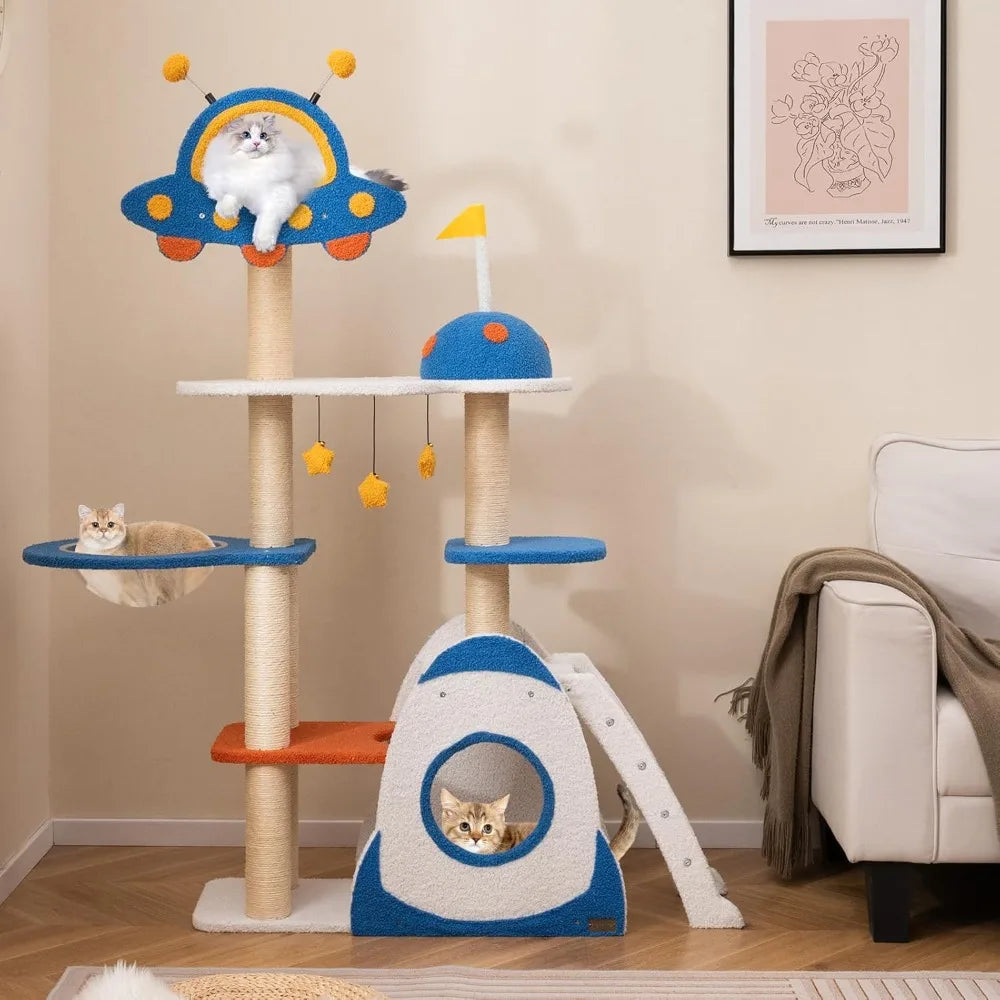 64.5 Inch Space-Themed Cat Tree with UFO Top Perch
