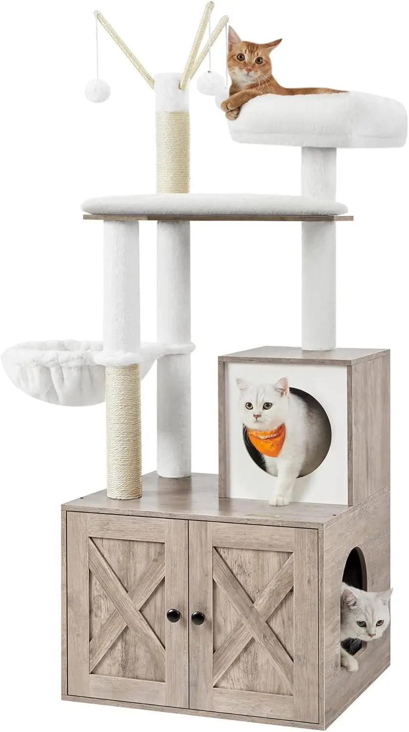 Cat Tree With Litter Box Enclosure, 2-in-1 Modern Cat Tower