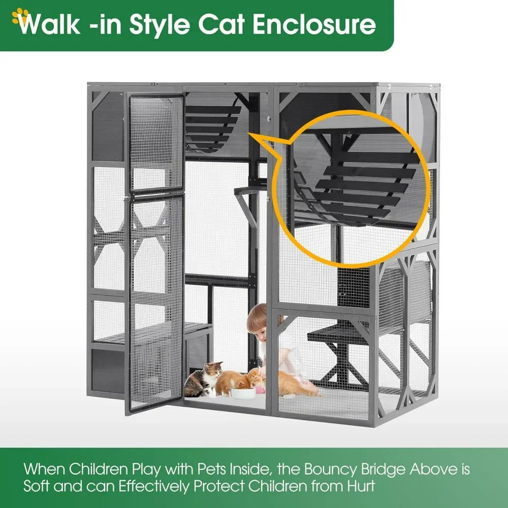 Cat House Catio Enclosure with Enter Door, Bouncy Bridge