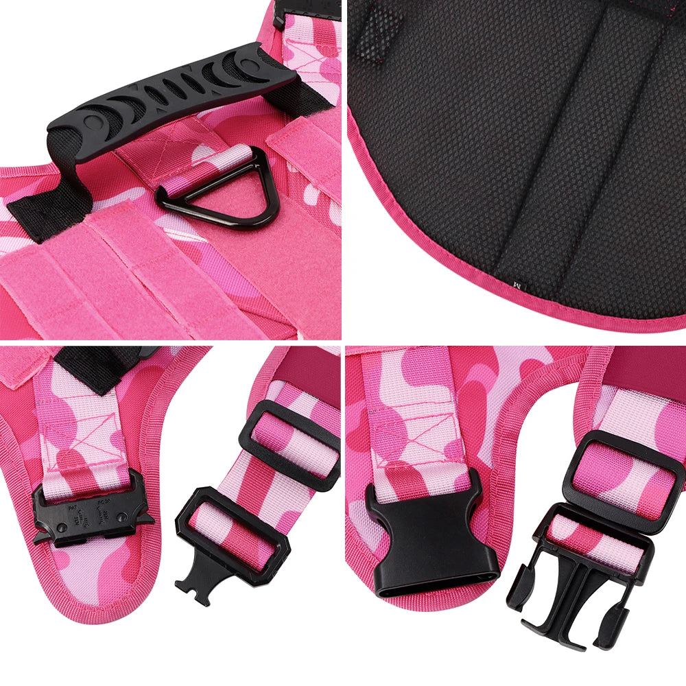 Military Pink Camouflage Dog Harness For Large Medium Dogs