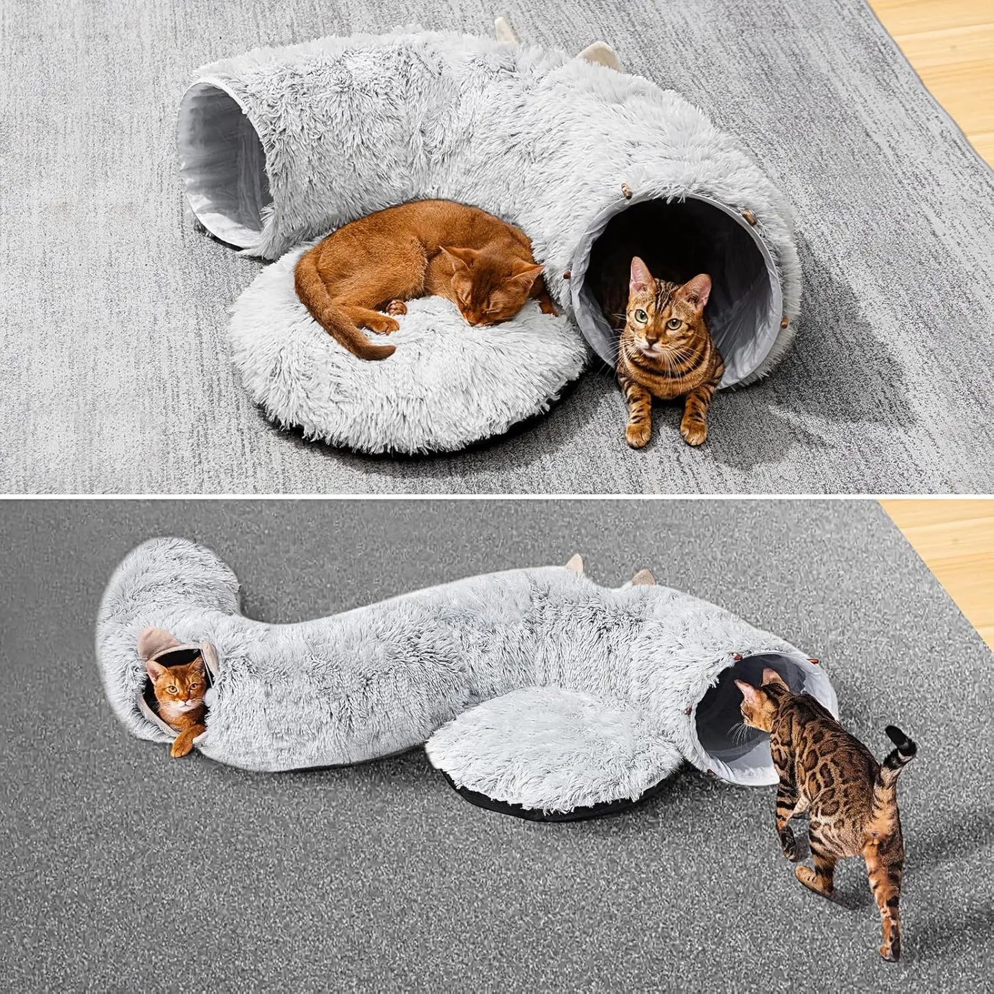 Cat Tunnel With Bed For Indoor Cats Soft Plush Toys