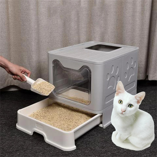 Bingopaw XXL Large Space Foldable Cat Litter Box with Tray