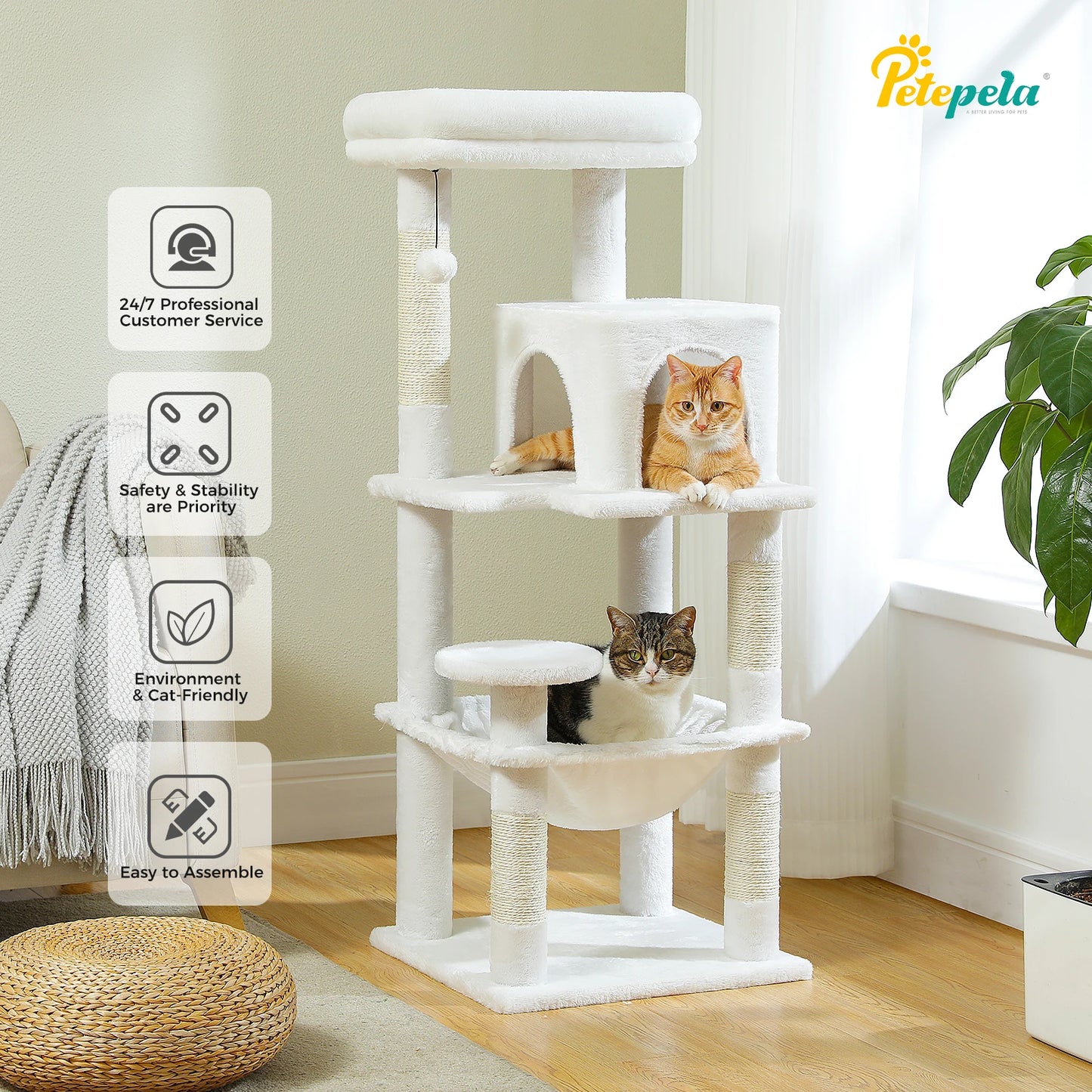 Cat Tree for Indoor Cats, 5-Level Tower with Hammock