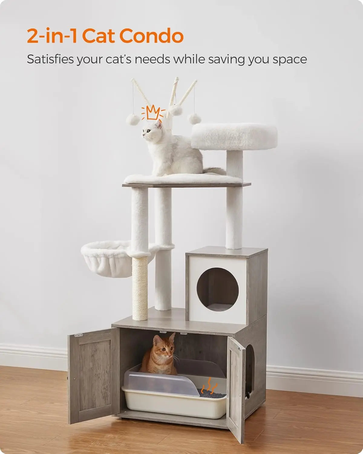 Cat Tree With Litter Box Enclosure, 2-in-1 Modern Cat Tower