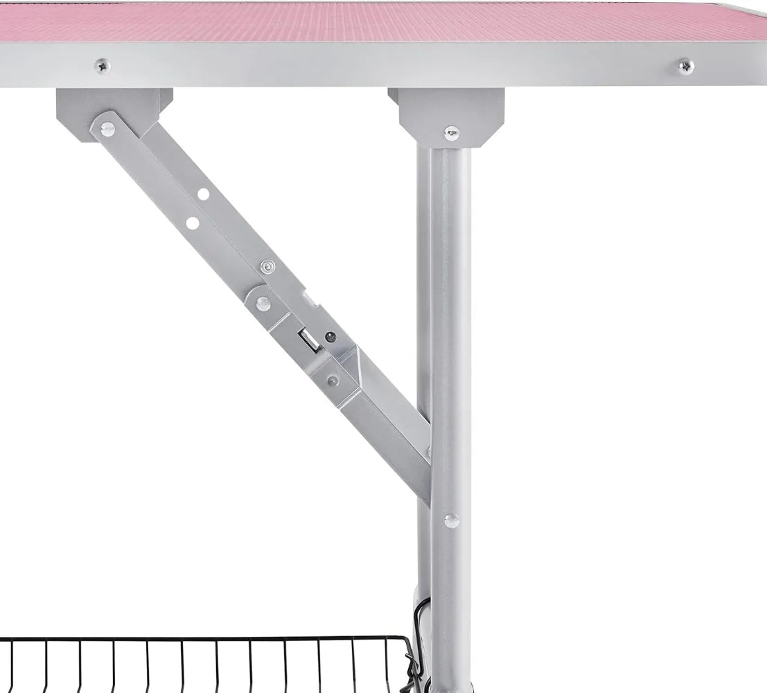45 Inch Foldable Dog Grooming Table Pink with Adjustable Arm