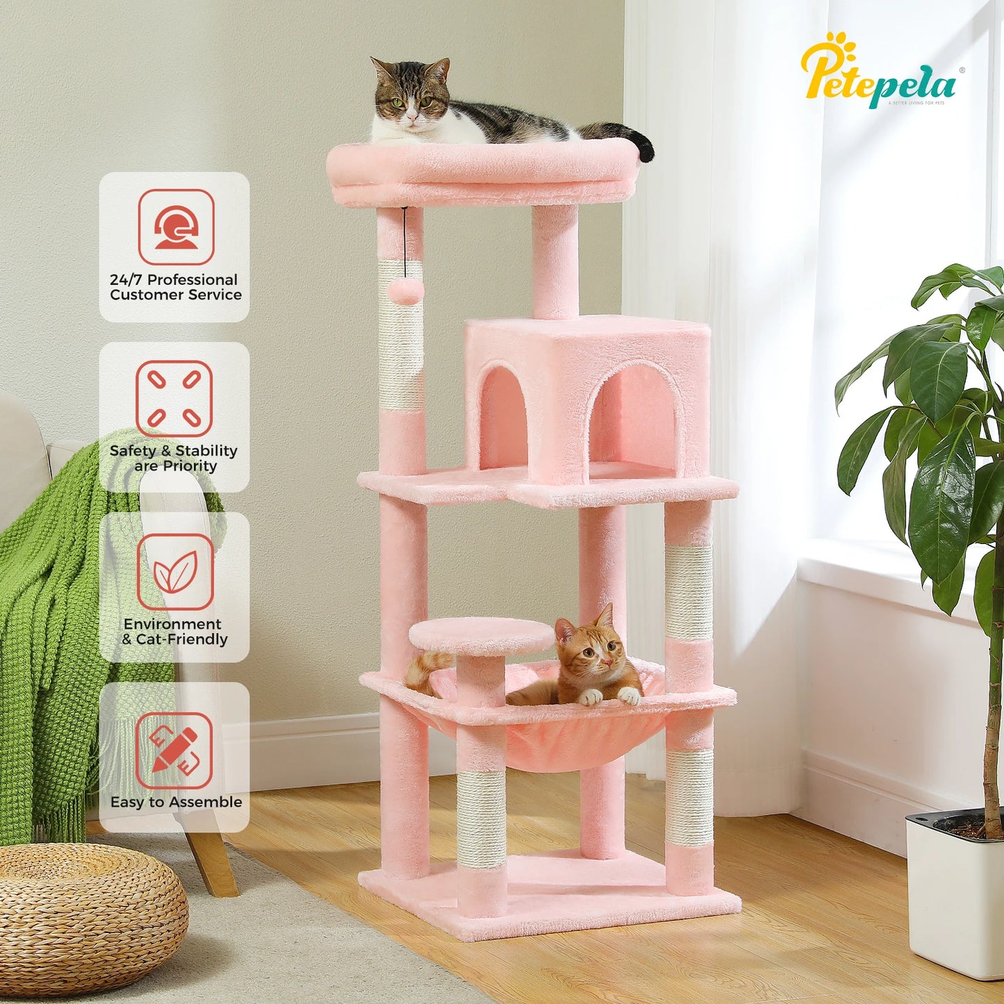 Cat Tree for Indoor Cats, 5-Level Tower with Hammock