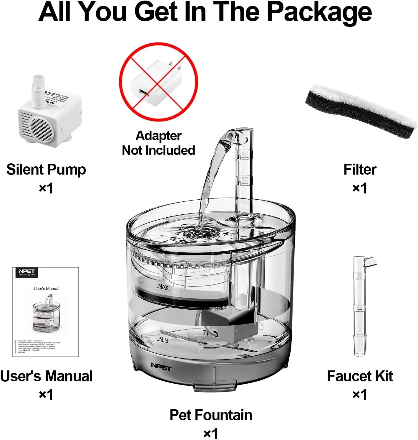 NPET Cat Water Fountain WF050TP 1.5L Automatic Pet Fountain