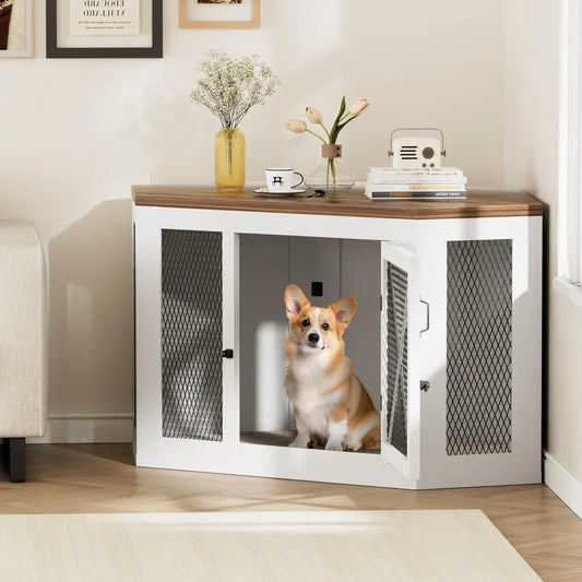 Corner Dog Crate Furniture, Wooden Kennel End Table