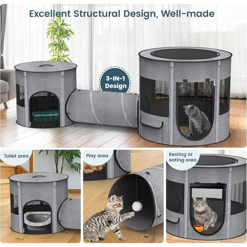 Portable Cat Playpen with Tunnel, 3 in 1 Pet Tent
