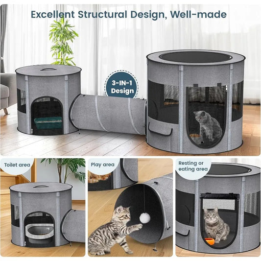 Portable Cat Playpen with Tunnel, 3 in 1 Pet Tent