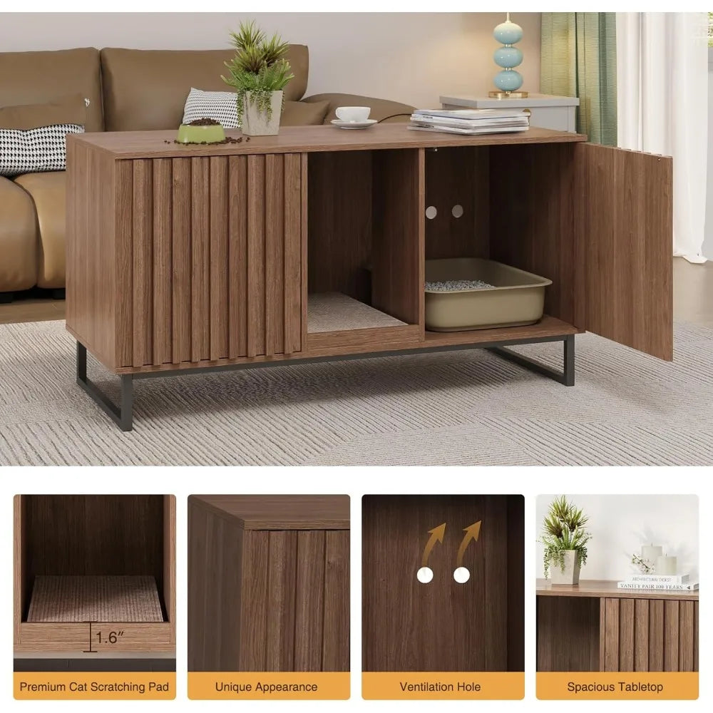 Cat Litter Box Enclosure for 2 Cats Double Room Cabinet