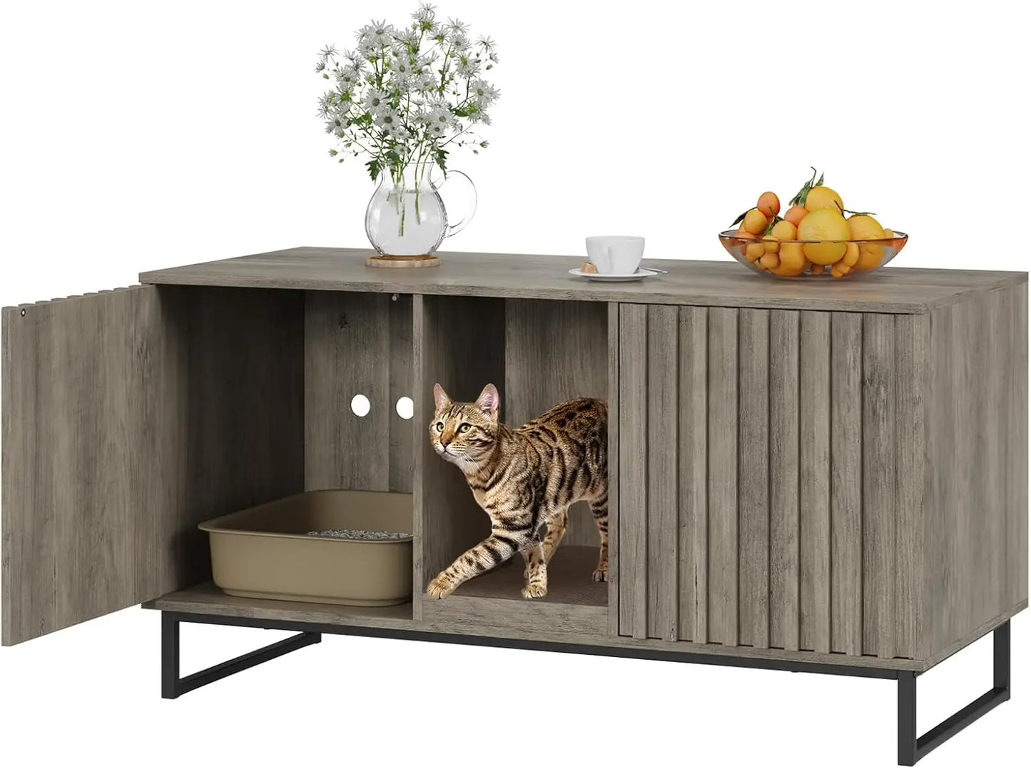 Cat Litter Box Enclosure for 2 Cats Double Room Cabinet