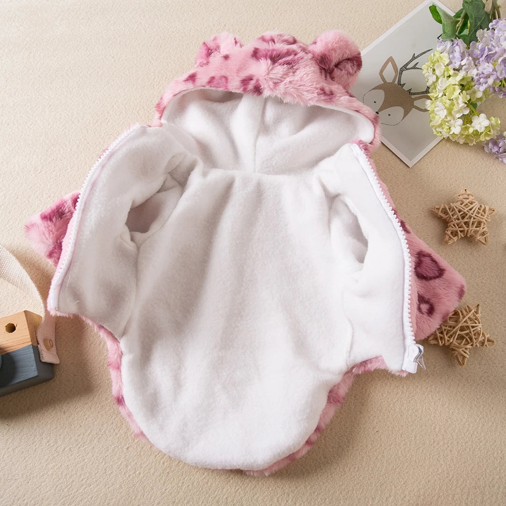 Winter Pet Dog Clothes Warm Fleece Leopard Hoodie Jacket