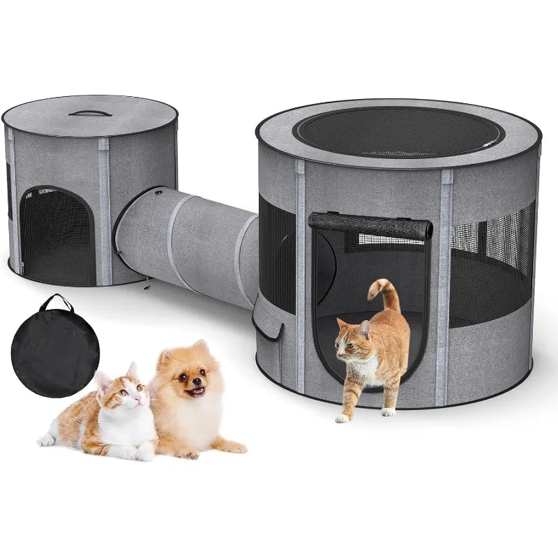 Portable Cat Playpen with Tunnel, 3 in 1 Pet Tent