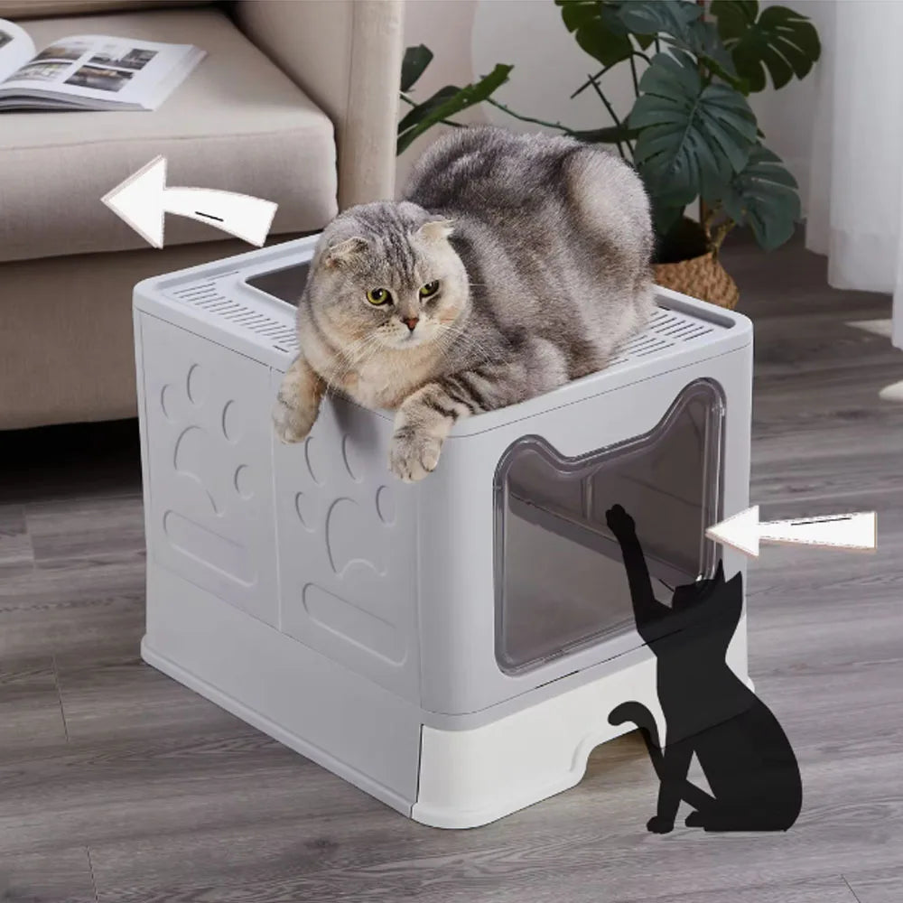 Convenient Foldable Litter Box with Drawer Design and Scooper