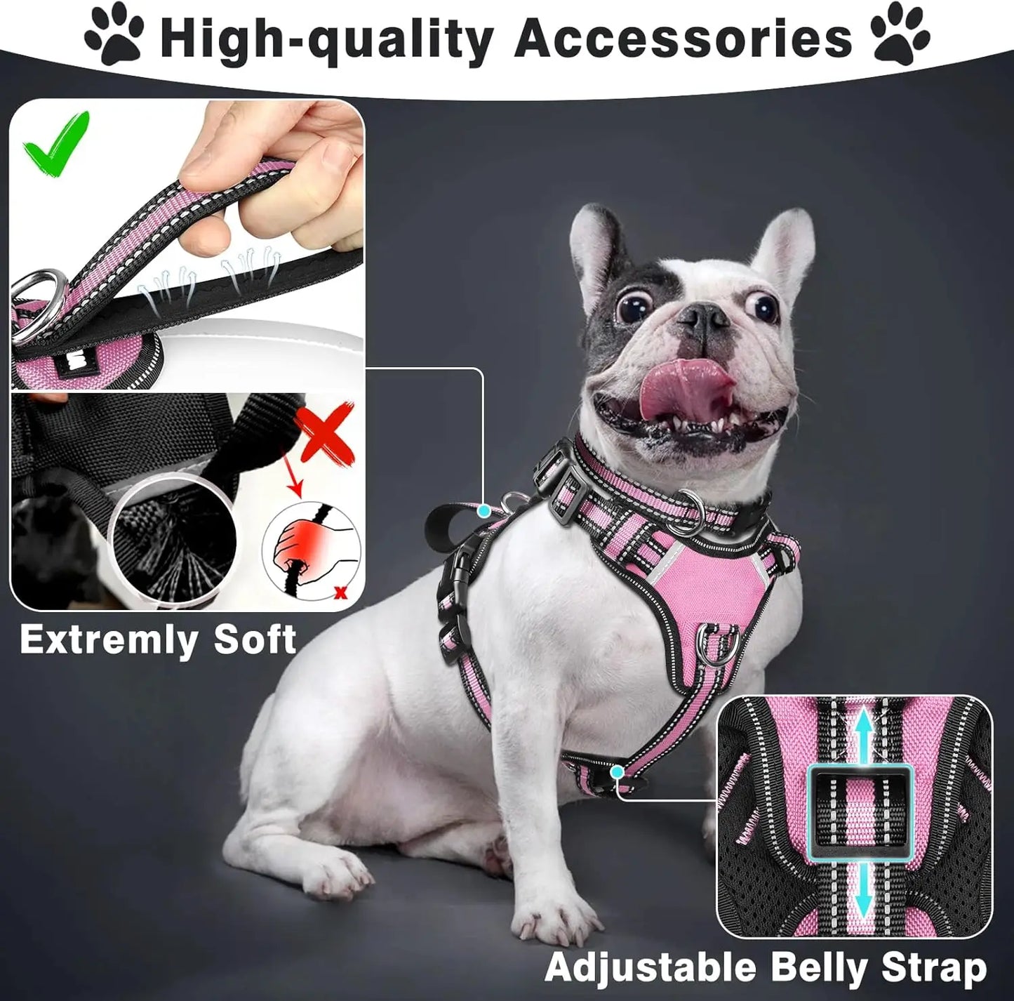 Pet Harness Collar and Leash Set Reflective No Pull Adjustable
