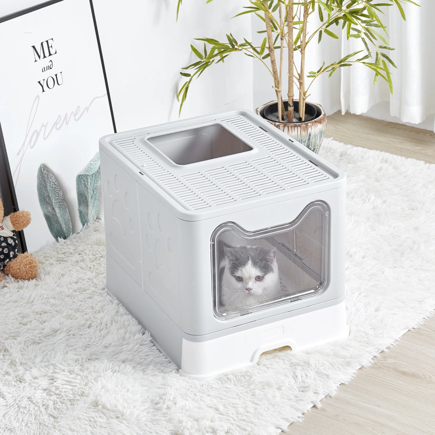 Bingopaw XXL Large Space Foldable Cat Litter Box with Tray