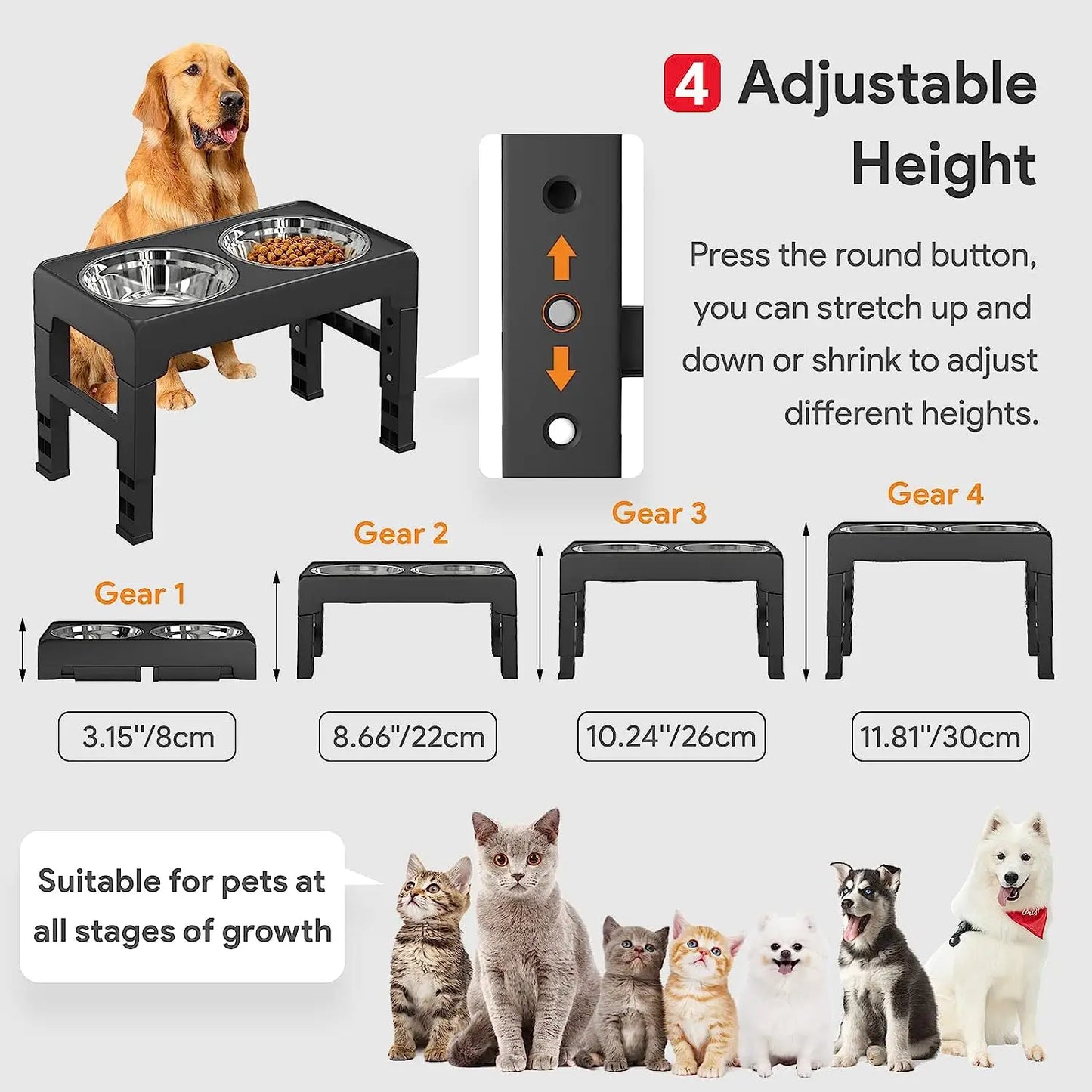 Multi Heights Folding Feeder, Raised Dog & Cat Bowls