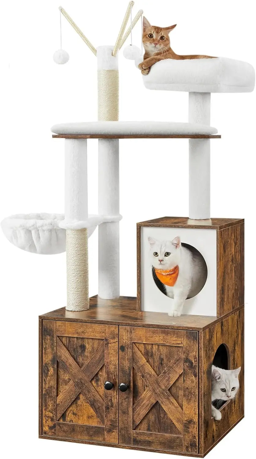 Cat Tree With Litter Box Enclosure, 2-in-1 Modern Cat Tower