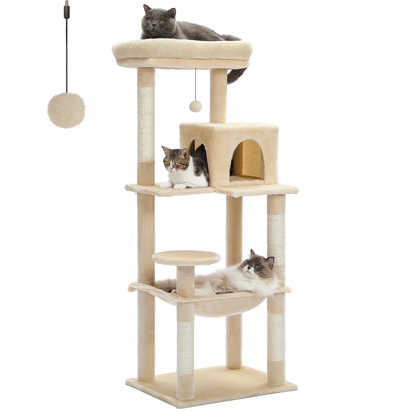 Cat Tree for Indoor Cats 5-Level Tower with Large Hammock