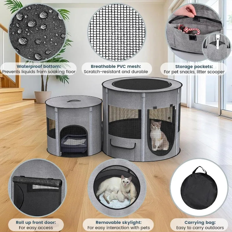 Portable Cat Playpen with Tunnel, 3 in 1 Pet Tent