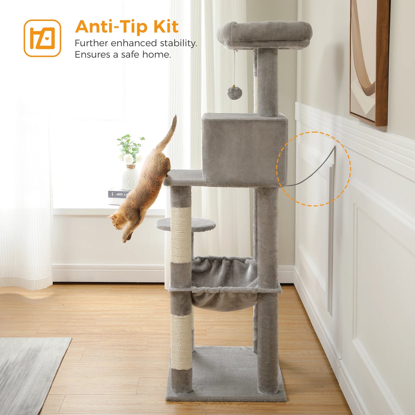 Cat Tree for Indoor Cats 5-Level Tower with Large Hammock
