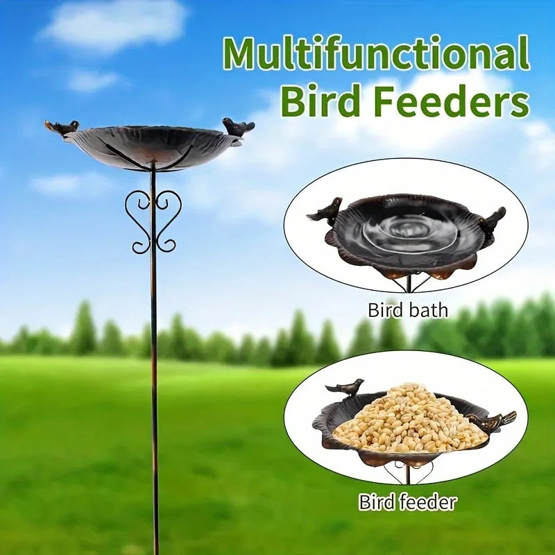 47.5" Metal Leaf-Shaped Bird Feeder Stake for Outdoor Use