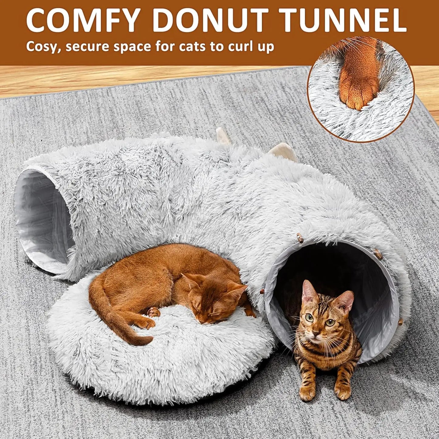 Cat Tunnel With Bed For Indoor Cats Soft Plush Toys