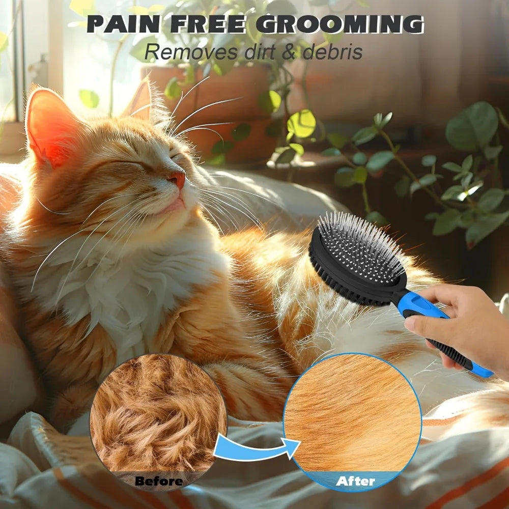 2PCS Dog Grooming Tools - Double-Sided Bath Brush Set